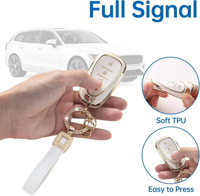 CACARLIKE for Chevy Key Fob Cover with Leather Lanyard, Car Key Fob Case Compatible with Chevrolet Malibu Equinox Traverse Camaro Cruze Blazer Volt Bolt Smart 4 Buttons Smart Key Protector Holder - Image 3